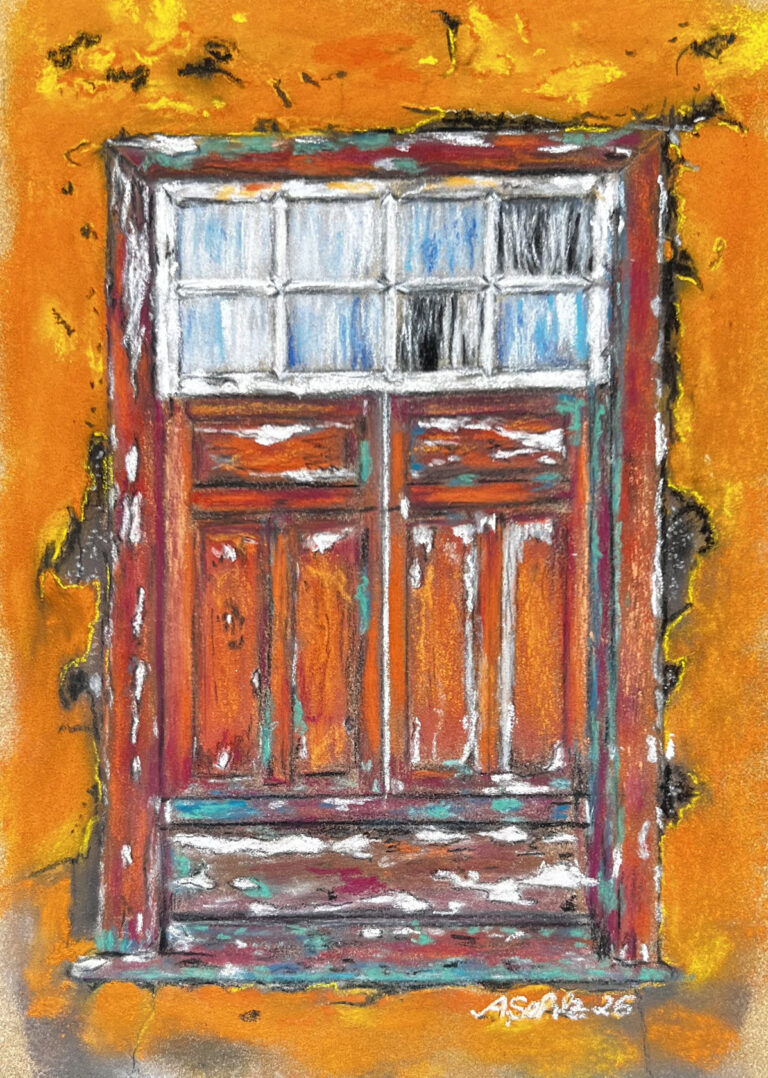 Kanarisches Fenster mit Zeitgeschichte, Pastell